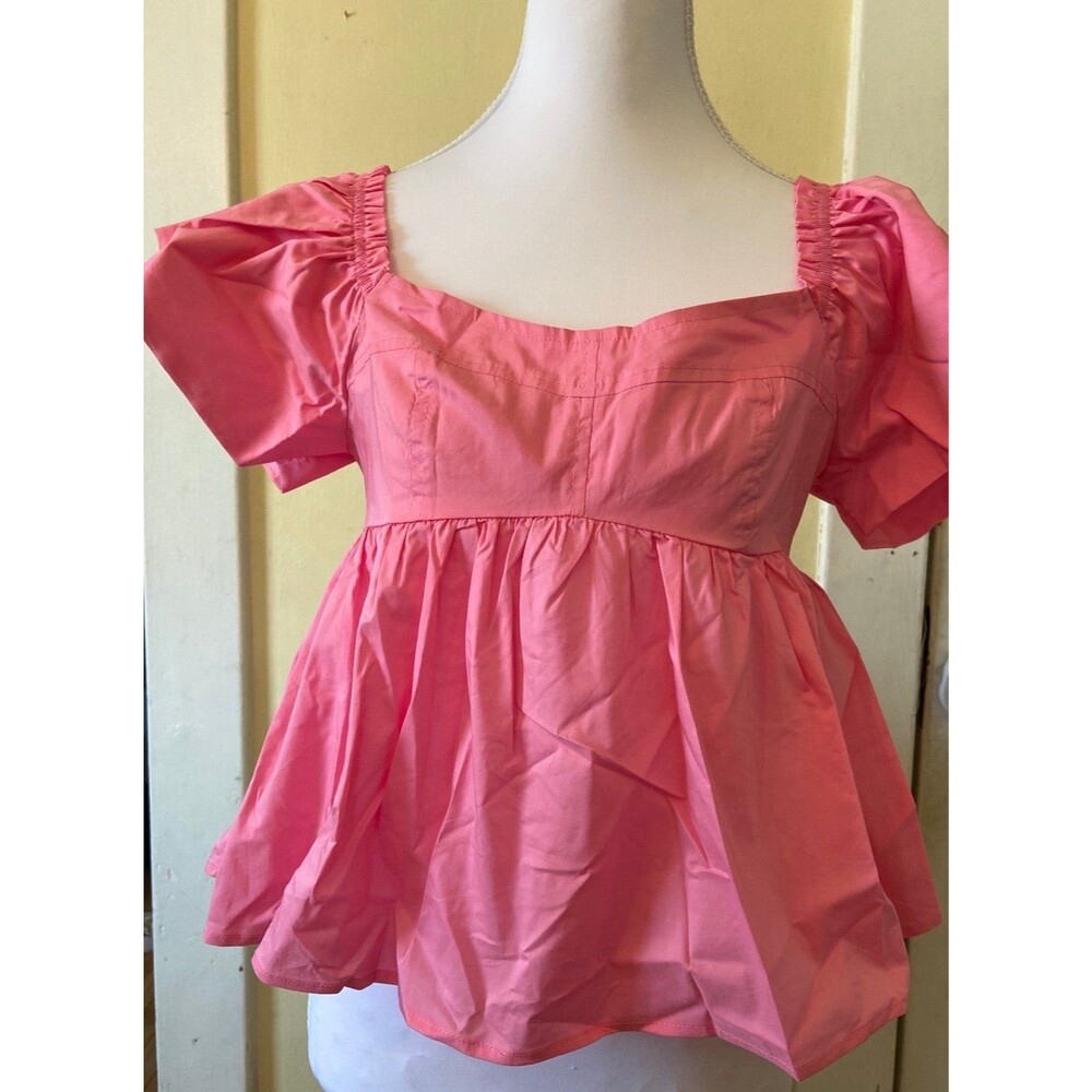 Bibi Top BIBI blouse PINK blouse peplum ruffle sleeve flutter NEW WOMENS SMALL - Picture 7 of 10